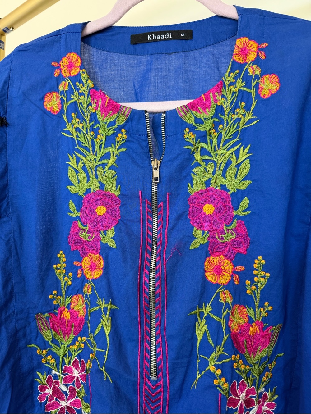 Royal Blue Embroidered Floral Tunic kurta - Picture 2 of 5
